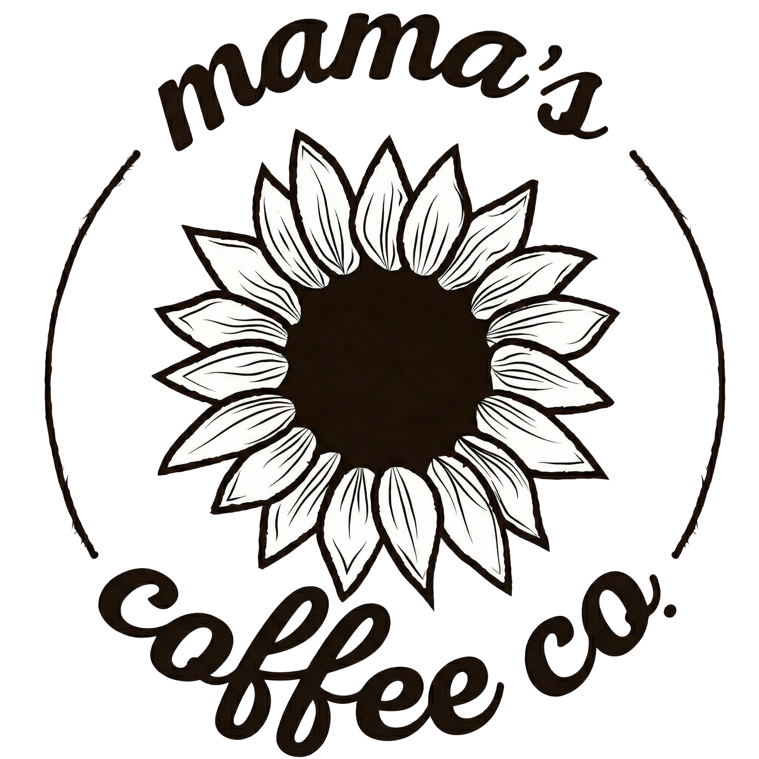 Logo of Mama's Coffee Co. with a sunflower design on a white background